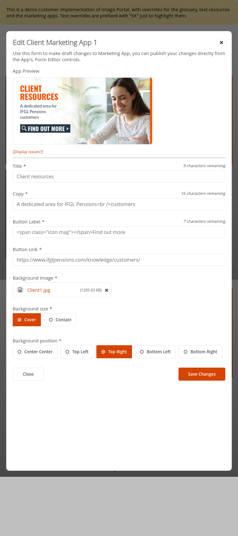 Customer-IFGL > 03 Marketing Dashboard > Edit Marketing Apps